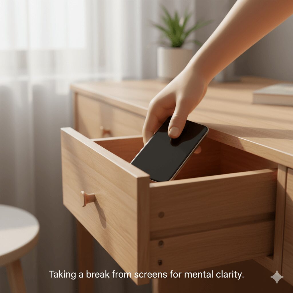 Taking a break from screens for mental clarity.&rdquo;