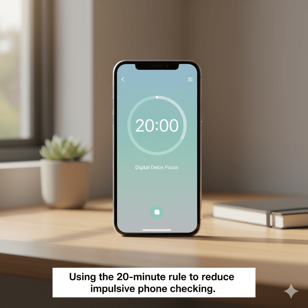 Using the 20-minute rule to reduce impulsive phone checking.