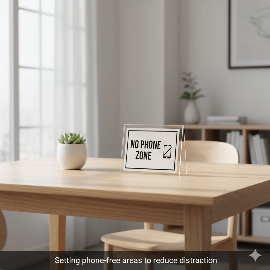 Setting phone-free areas to reduce distraction.