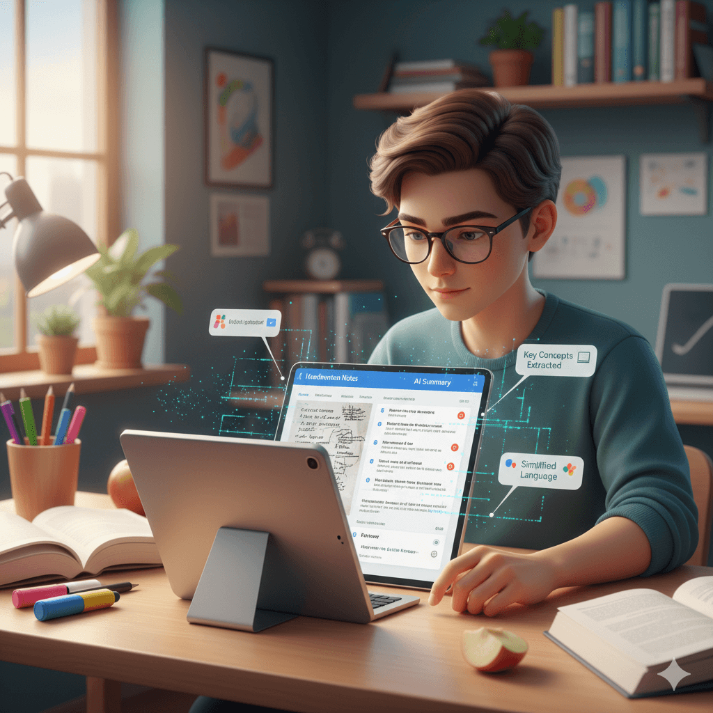 Student using AI to summarize notes