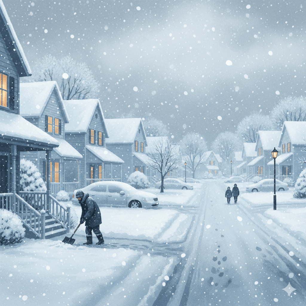 U.S. Weather Emergency heavy snowfall in American neighborhood