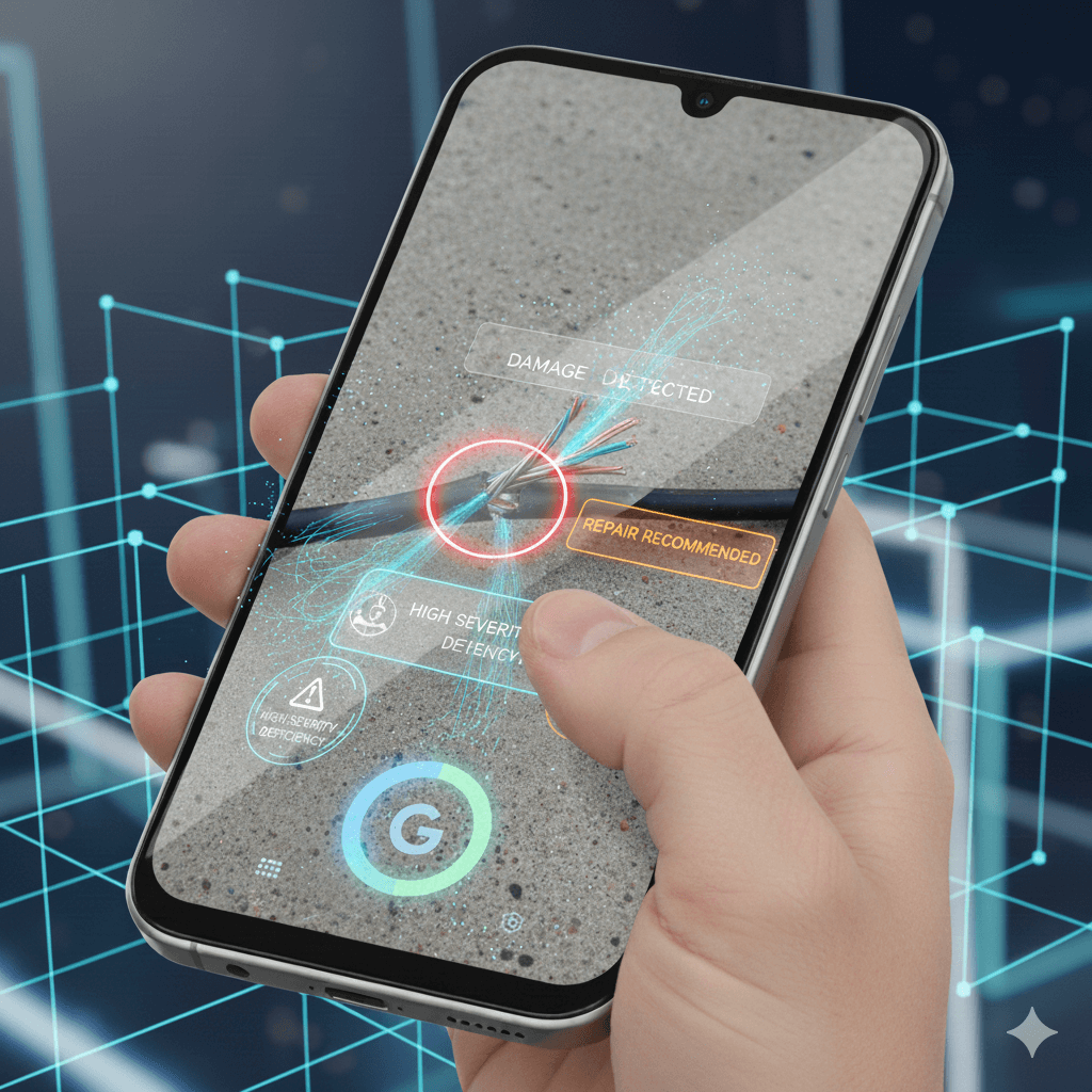 AI analyzing a damaged cable photo