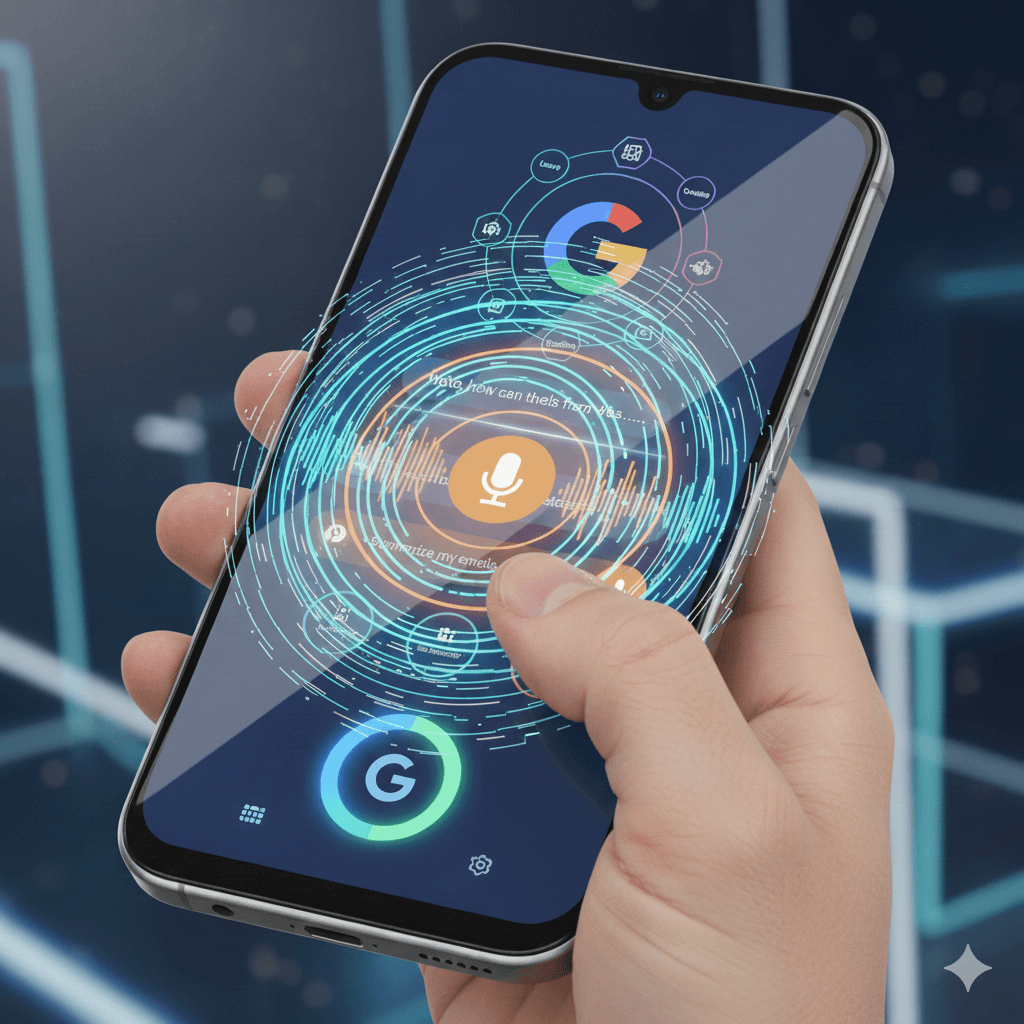 &ldquo;AI processing user voice command on phone&rdquo;